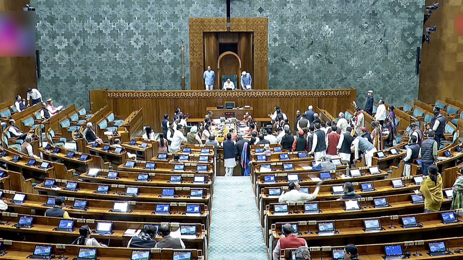 Indian Parliament during a heated winter session debate