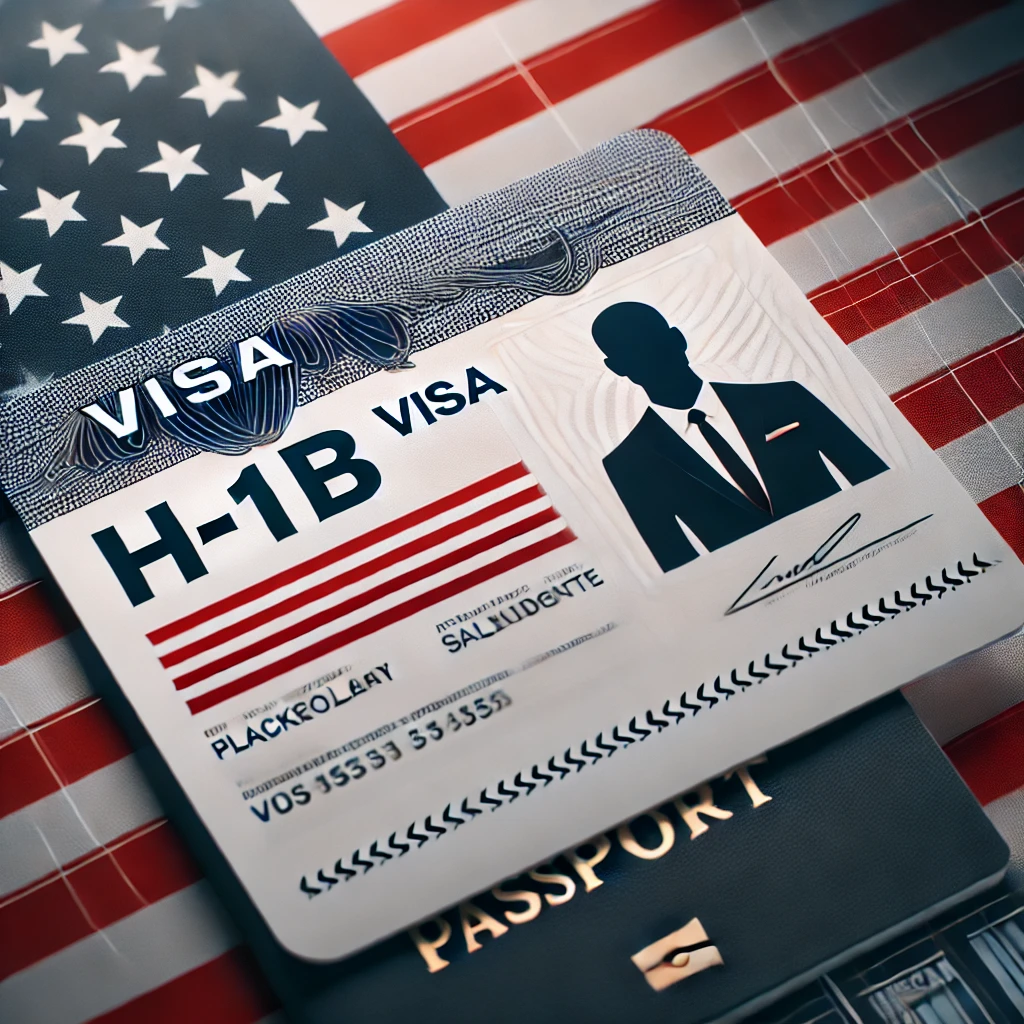 Illustrative image showing passports and a US visa stamp graphic in the background