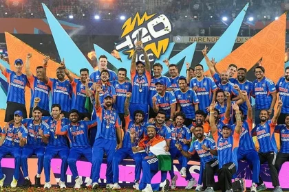 Indian team celebrates after winning the ICC Men's T20 World Cup 2026 final against New Zealand in Ahmedabad
