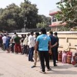 LPG cylinders stacked for distribution in India