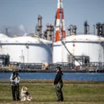 Massive oil storage tanks near Tokyo