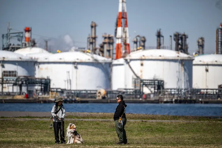 Massive oil storage tanks near Tokyo