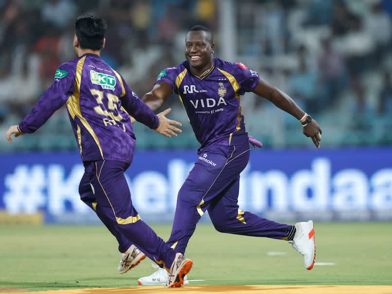 Kolkata Knight Riders players celebrate during the IPL 2026 match against Lucknow Super Giants