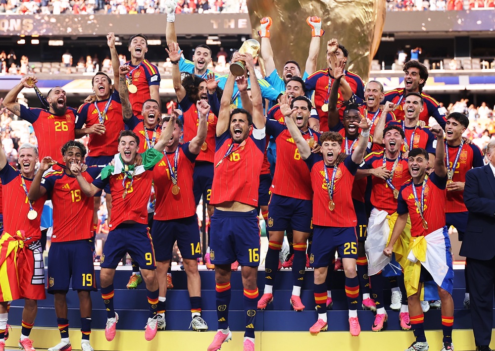 Spain national football team celebrating victory in FIFA World Cup 2026 final