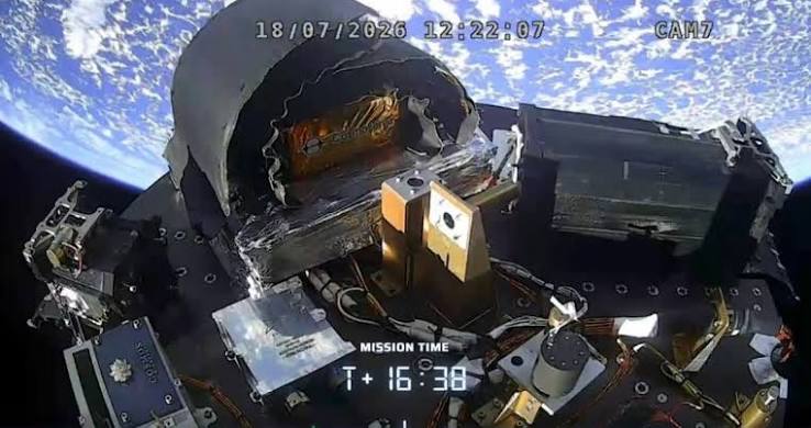Earth view from satellite in Low Earth Orbit showing atmosphere and light reflection